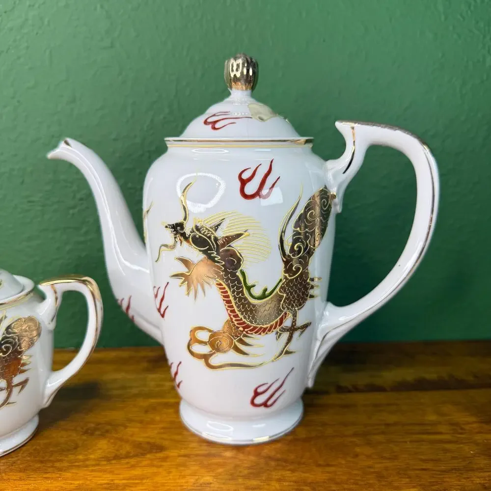 Vintage Kutani Japan Hand Painted Dragonware Sunray Tea Set